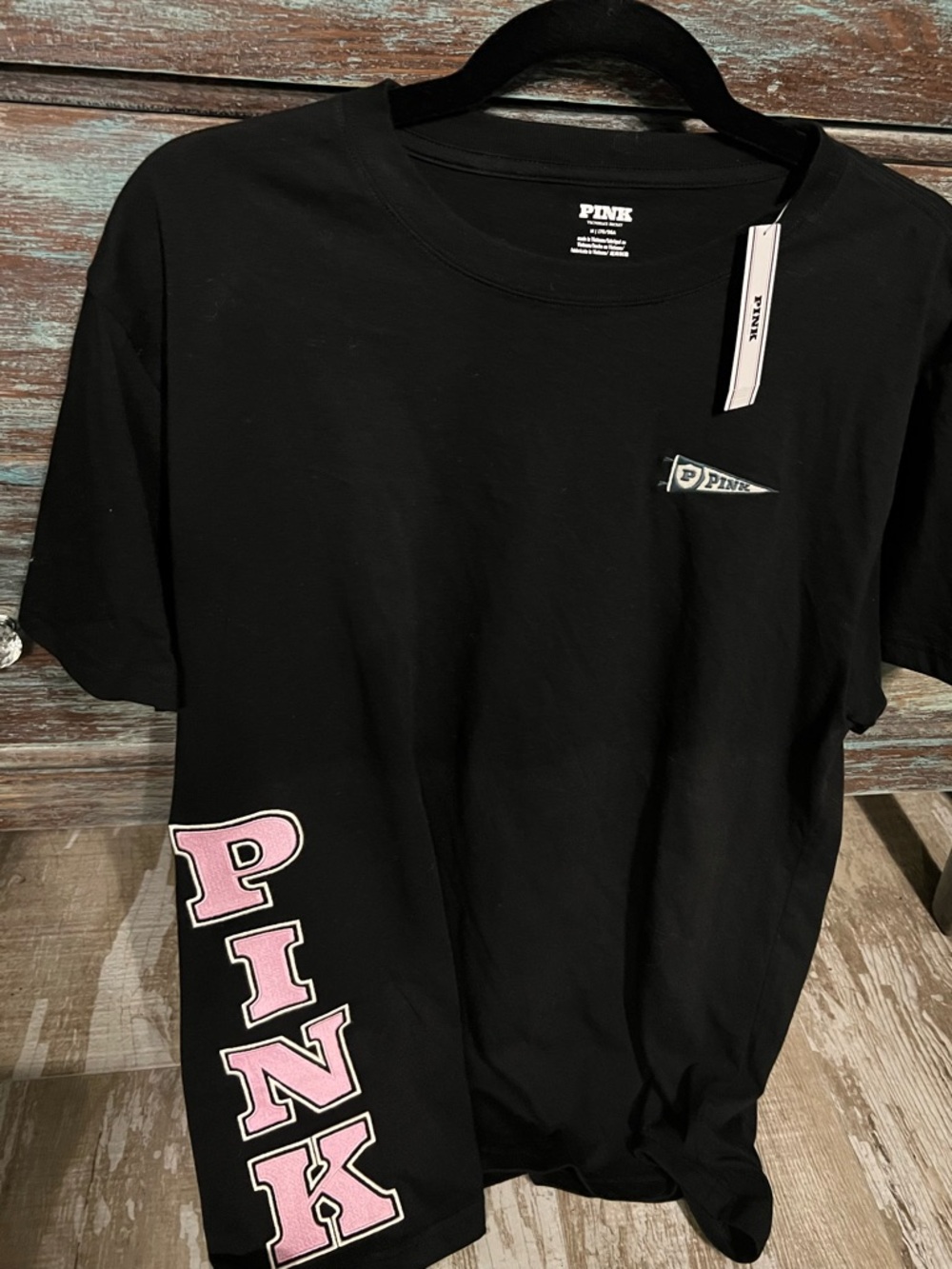 NEW!💗PINK VS Limited Edition Pink Friday Black Campus Crew Tee Pink Logo!Sz-M! - Picture 5 of 10
